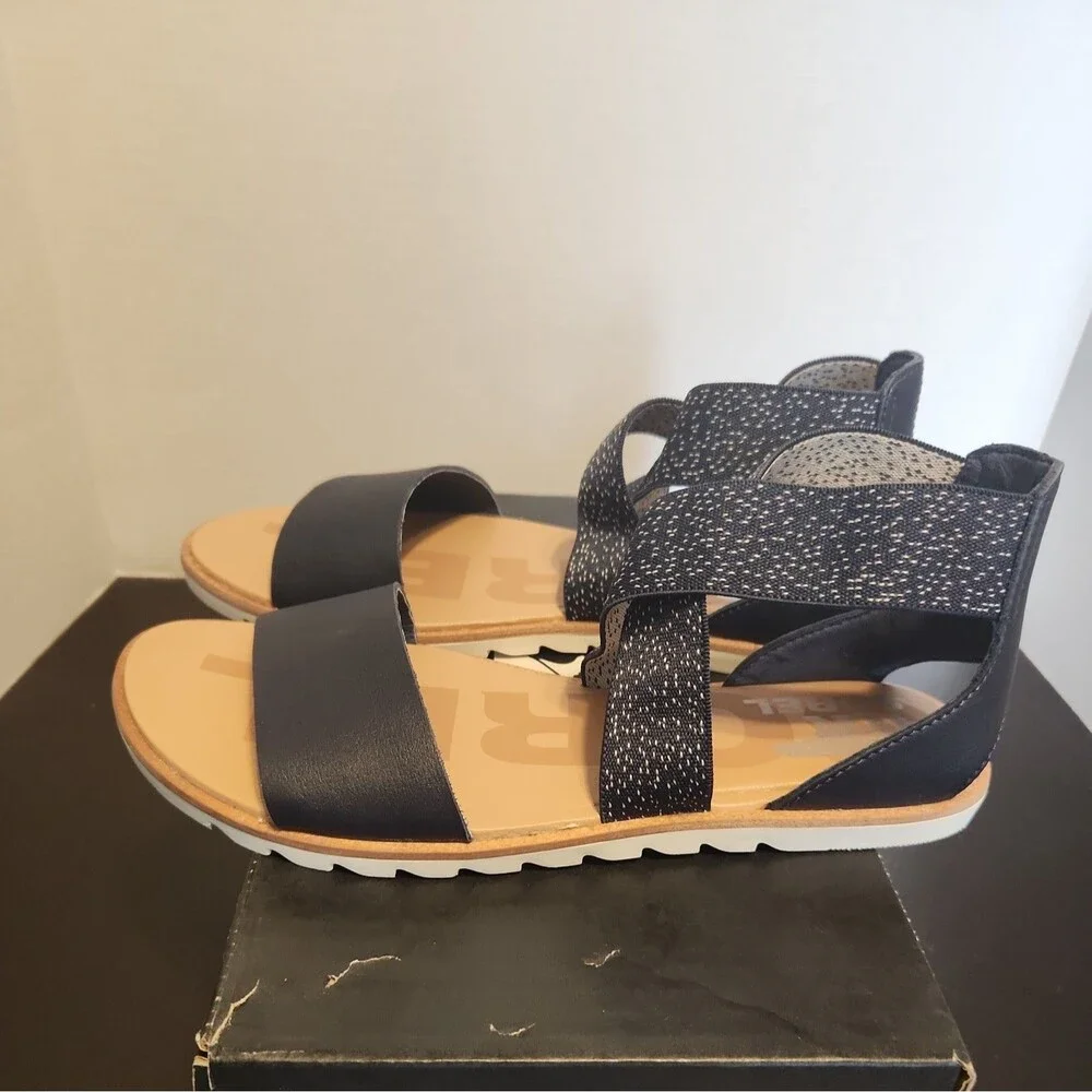 SOREL WOMEN'S  Size 6 ELLA  II  SANDALS  IN  Navy Nocturnal, Sea Salt  NIB